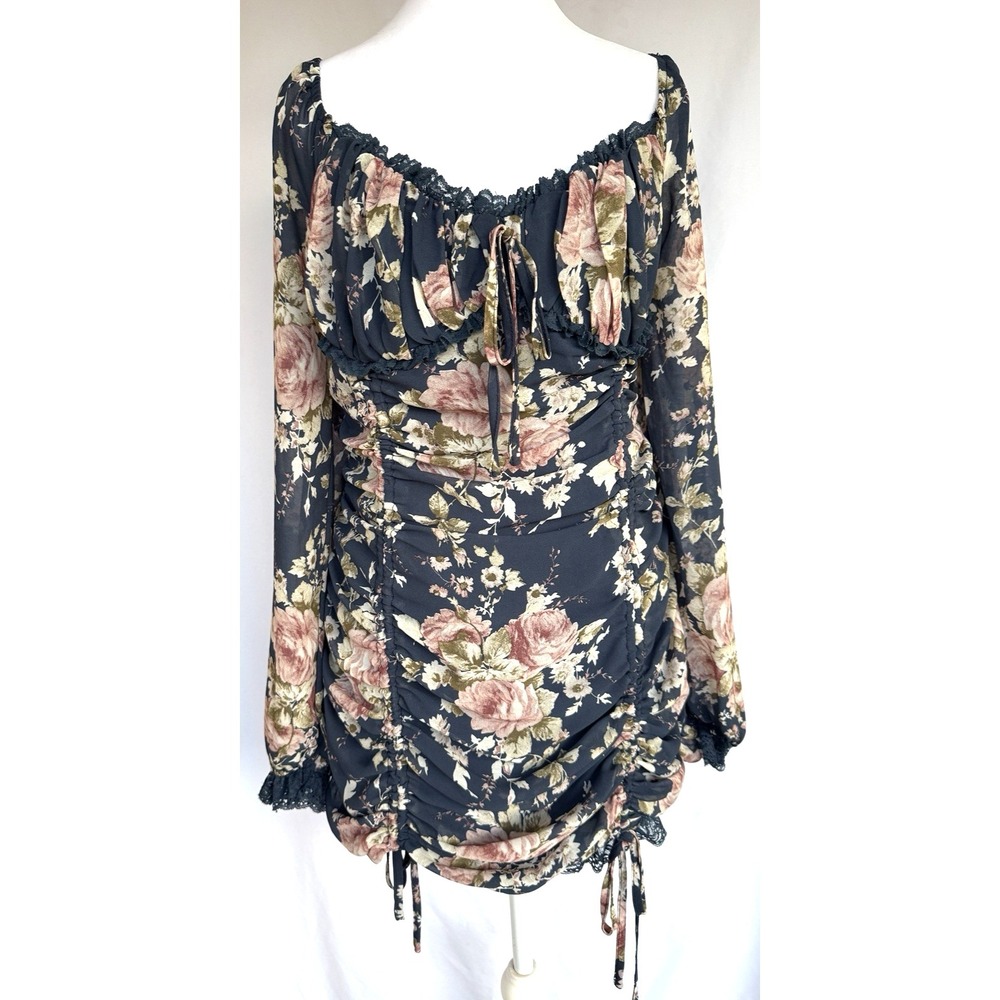 Luxxel Milkmaid Floral Lace Mini Dress Size‎ L Cocktail Flirty Sheer Party Club - Picture 2 of 16